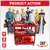 Thumbnail for Tool Trolley 3-Tier Workshop Cart Rolling Steel Parts Storage Handyman 150KG Red