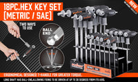 Thumbnail for 18-Piece T-Handle Hex Key Set, SAE/Imperial & Metric Sizes Allen Wrench Set Long Arm with Ball End