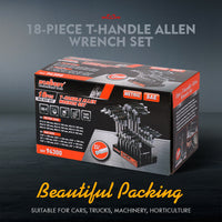 Thumbnail for 18-Piece T-Handle Hex Key Set, SAE/Imperial & Metric Sizes Allen Wrench Set Long Arm with Ball End