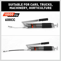 Thumbnail for Heavy Duty 600cc Manual Grease Gun Flexible Hose Coupler 10000PSI Oiling Tools