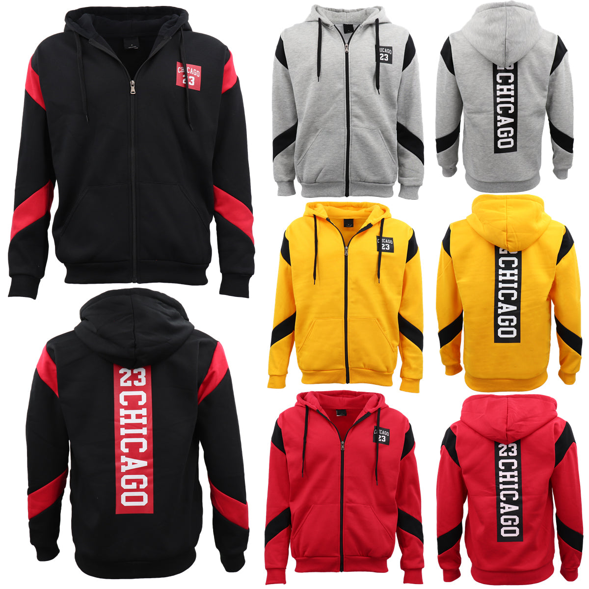 Men's Fleece Zip Up Hoodie Shirt Chicago Bulls 23 Michael Jordan Sweat Jacket, Yellow, 3XL
