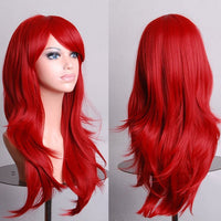 Thumbnail for 70cm Wavy Curly Sleek Full Hair Lady Wigs w Side Bangs Cosplay Costume Womens, Red