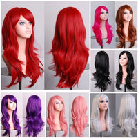 Thumbnail for 70cm Wavy Curly Sleek Full Hair Lady Wigs w Side Bangs Cosplay Costume Womens, Red