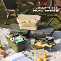 Thumbnail for 2IN1 Portable Folding Picnic Basket Tour Storage Baskets Outdoor Basket With Lid