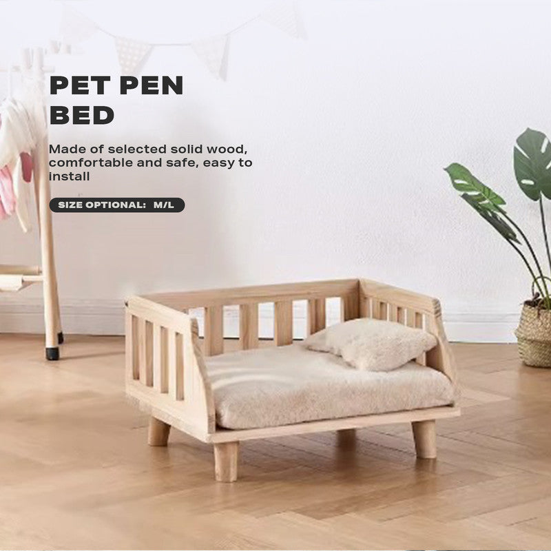 Solid Wood Pet Cat Bed with Bedding