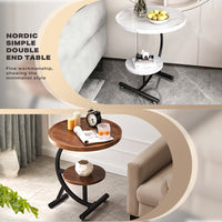 Thumbnail for 2 Tier End Table Sofa Side End Table Round Nightstand with Sturdy Metal Frame