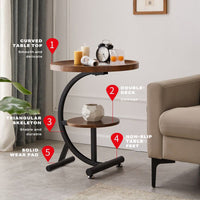 Thumbnail for 2 Tier End Table Sofa Side End Table Round Nightstand with Sturdy Metal Frame