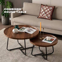 Thumbnail for Removable Set of 2 Round Coffee Table  Walnut Nesting Side End Table Furniture