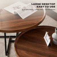 Thumbnail for Removable Set of 2 Round Coffee Table  Walnut Nesting Side End Table Furniture