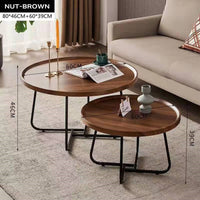 Thumbnail for Removable Set of 2 Round Coffee Table  Walnut Nesting Side End Table Furniture