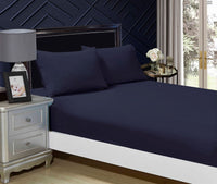 Thumbnail for 1000TC Ultra Soft Fitted Sheet & 2 Pillowcases Set - Double Size Bed - Midnight Blue