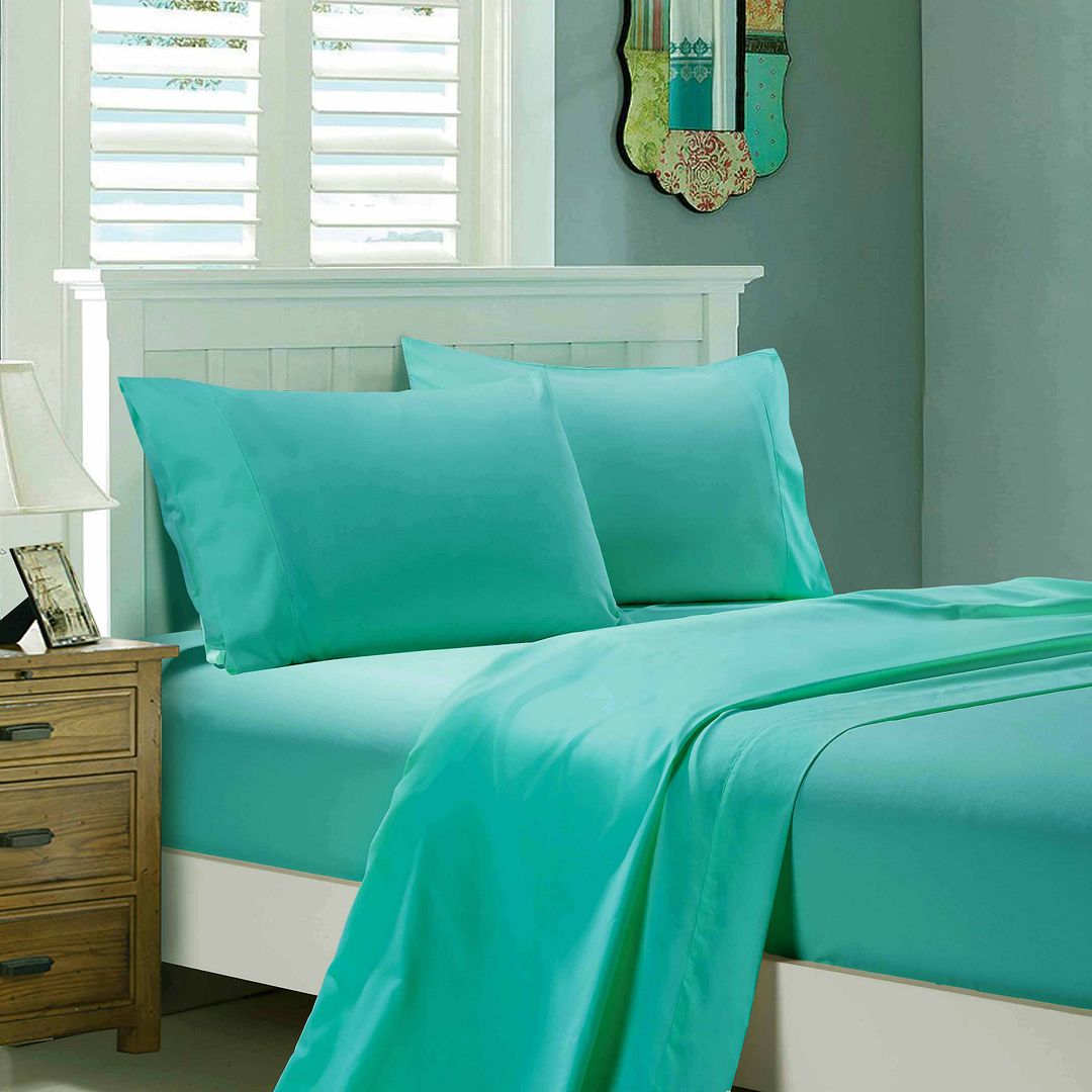 1000TC Ultra Soft Double Size Bed Teal Flat & Fitted Sheet Set