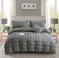 Thumbnail for Tufted Dot Jacquard King Size Grey Duvet Doona Quilt Cover Set