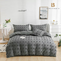 Thumbnail for Tufted Dot Jacquard King Size Grey Duvet Doona Quilt Cover Set