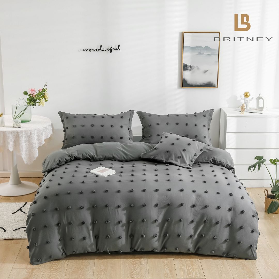 Tufted Dot Jacquard Super King Size Grey Duvet Doona Quilt Cover Set