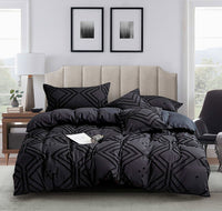 Thumbnail for Tufted Textured Jacquard King Size Black Duvet Doona Quilt Cover Set