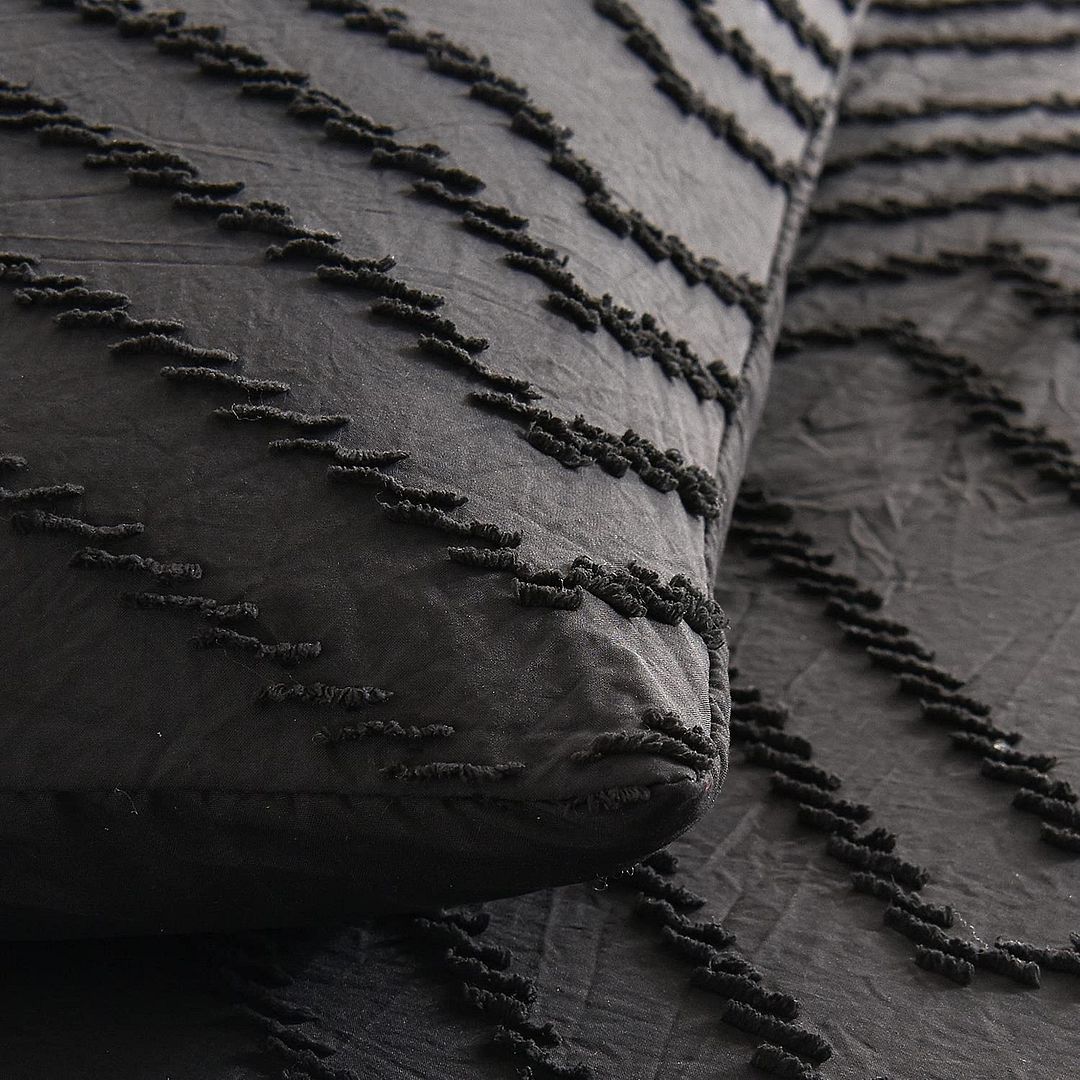 Tufted Boho Wave Jacquard Super King Size Black Duvet Doona Quilt Cover Set