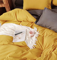 Thumbnail for 1000TC Reversible King Size Yellow and Grey Duvet Doona Quilt Cover Set