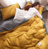 Thumbnail for 1000TC Reversible King Size Yellow and Grey Duvet Doona Quilt Cover Set