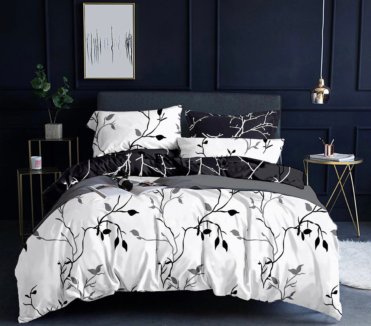 Tree Reversible Double Size Quilt/Doona/Duvet Cover Set - Black