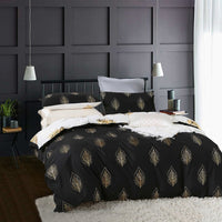 Thumbnail for Reversible Design King Size Black Gold Duvet Doona Quilt Cover Set