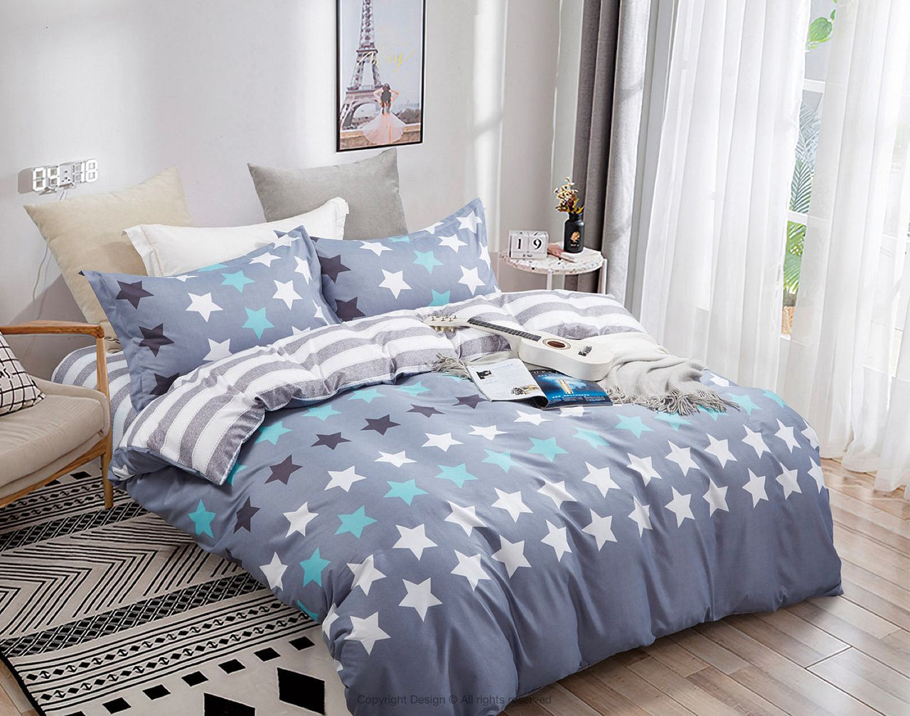 Stars Queen Size Quilt/Doona/Duvet Cover Set