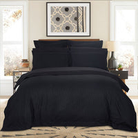 Thumbnail for 1000TC Ultra Soft Striped King Size Black Duvet Doona Quilt Cover Set