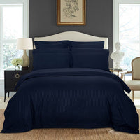 Thumbnail for 1000TC Ultra Soft Striped King Size Midnight Blue Duvet Doona Quilt Cover Set