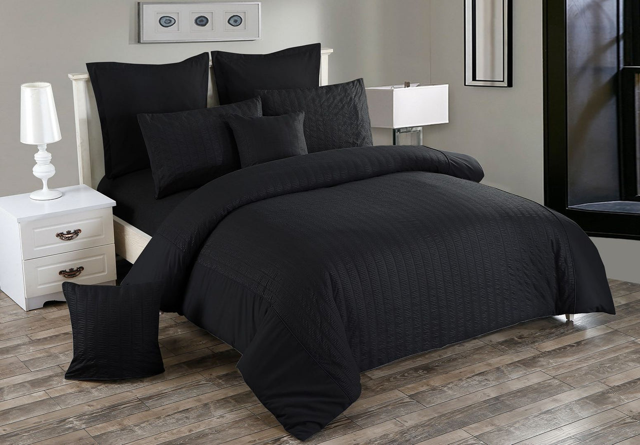 Seersucker Double Size Black Duvet Doona Quilt Cover Set