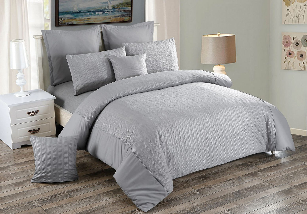 Seersucker Double Size Grey Duvet Doona Quilt Cover Set