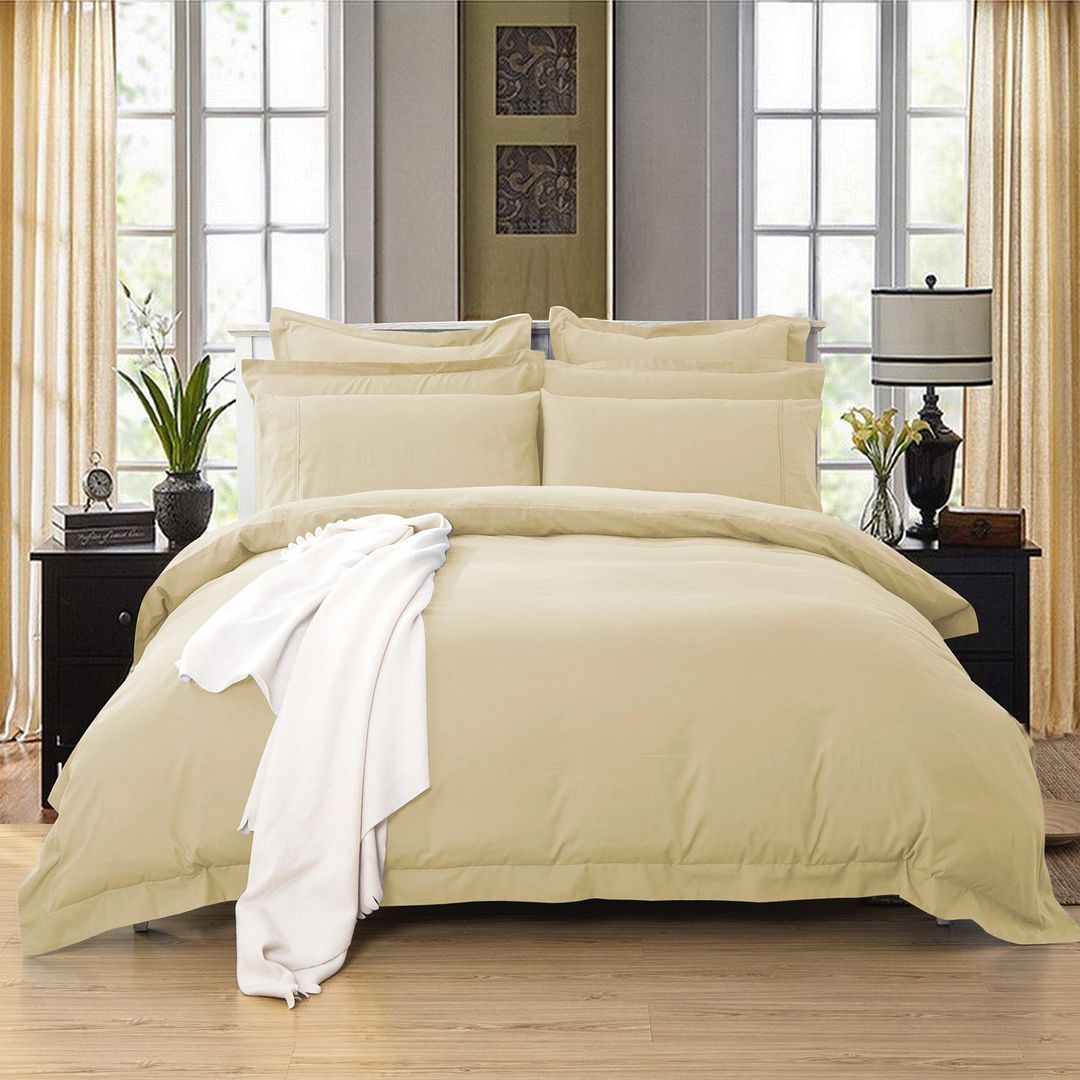 1000TC Tailored Queen Size Yellow Cream Duvet Doona Quilt Cover Set