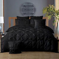 Thumbnail for Diamond Pintuck Super King Size Black Duvet Doona Quilt Cover Set