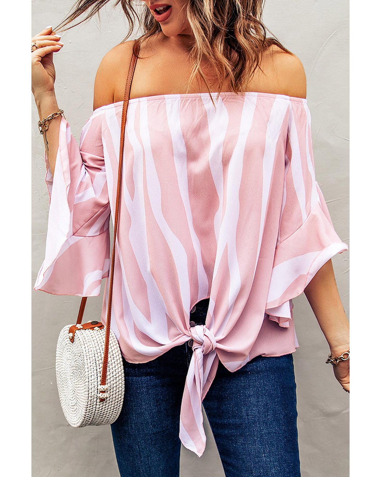 Azura Exchange Vertical Stripes Off The Shoulder Blouse - M