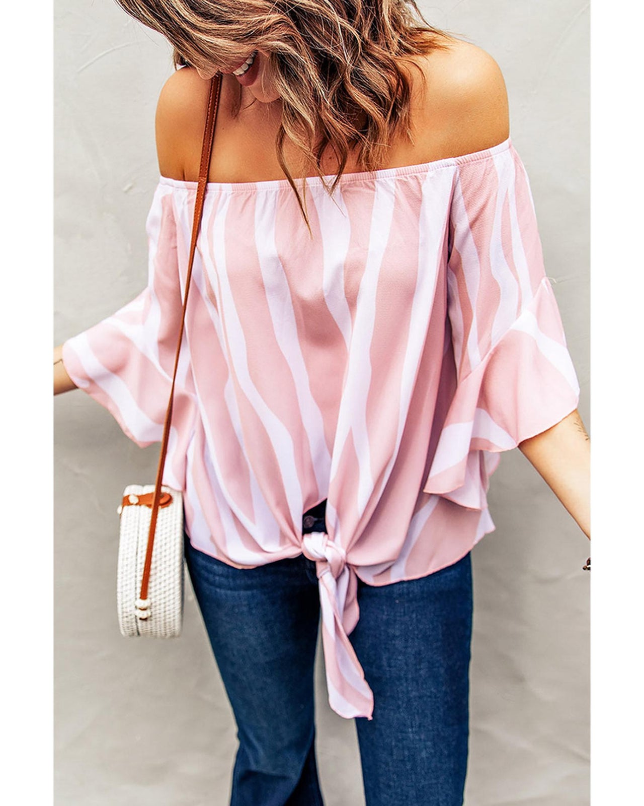 Azura Exchange Vertical Stripes Off The Shoulder Blouse - M