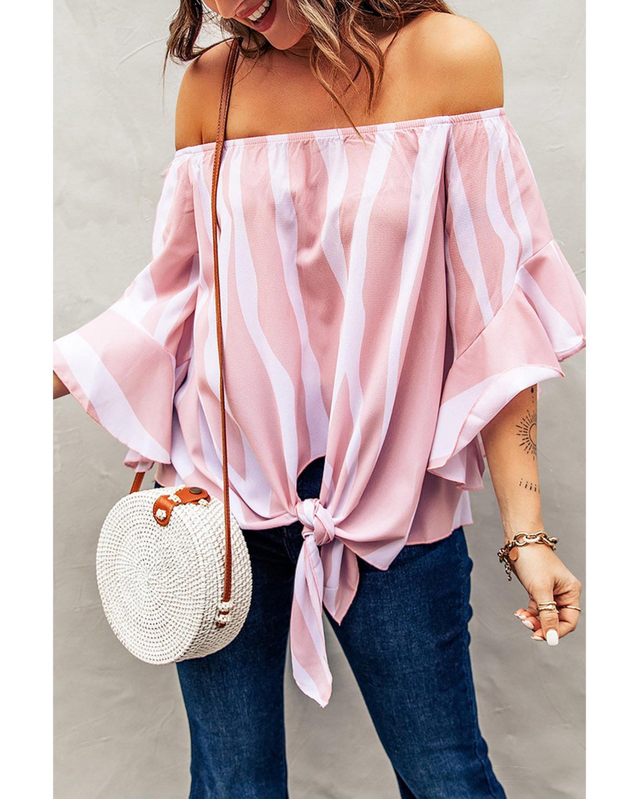 Azura Exchange Vertical Stripes Off The Shoulder Blouse - M