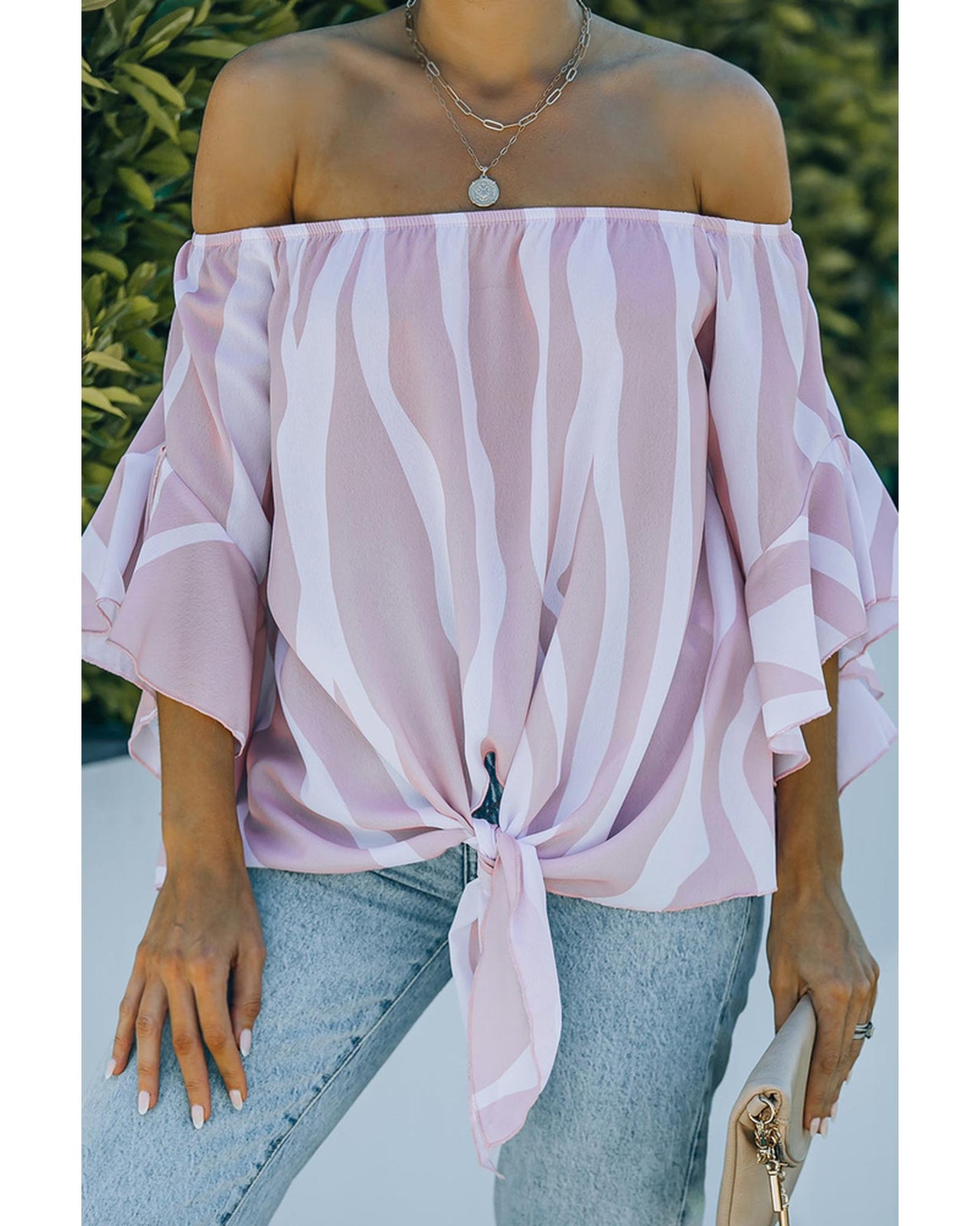 Azura Exchange Vertical Stripes Off The Shoulder Blouse - M