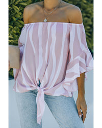 Thumbnail for Azura Exchange Vertical Stripes Off The Shoulder Blouse - M