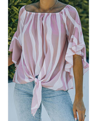 Thumbnail for Azura Exchange Vertical Stripes Off The Shoulder Blouse - M