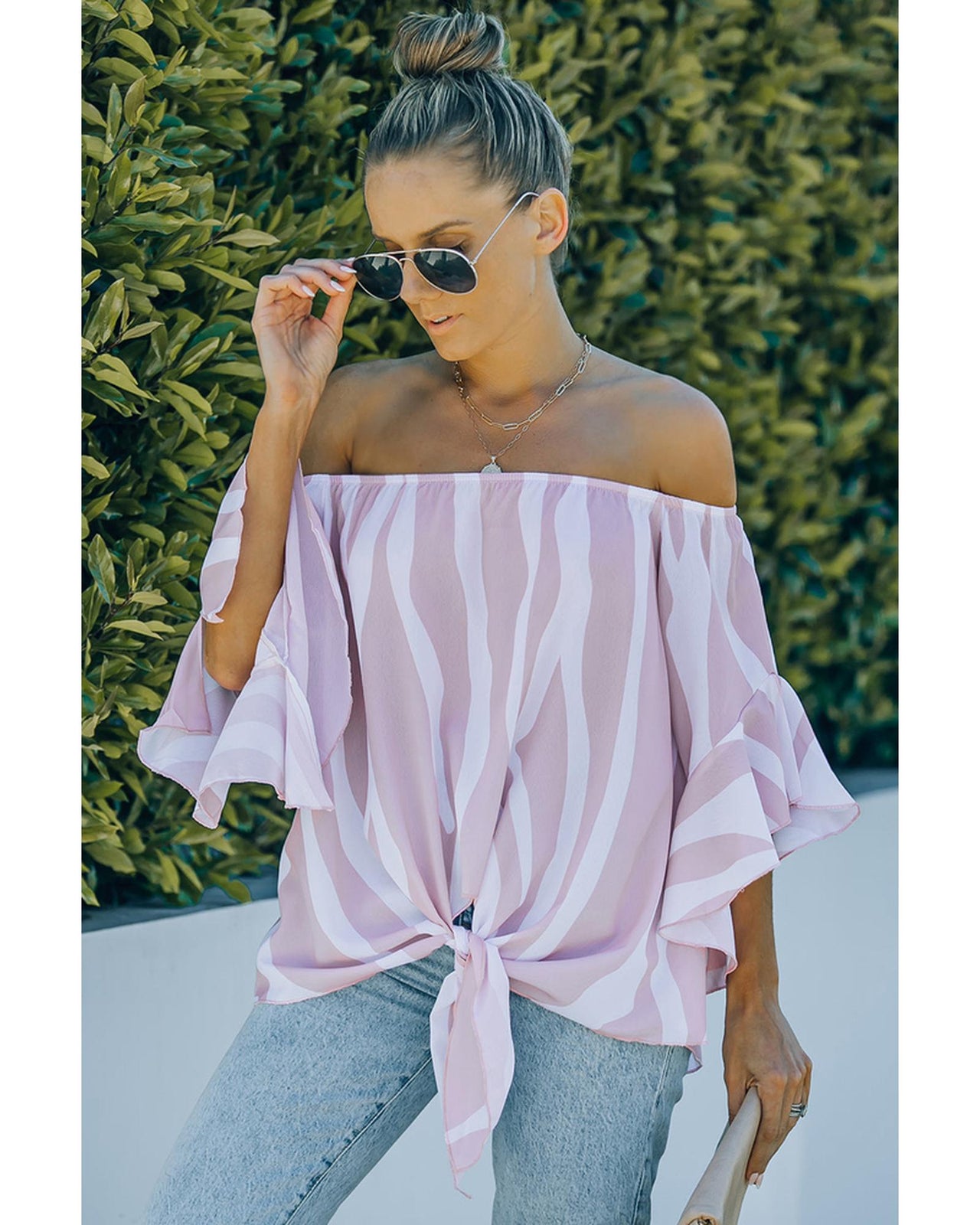 Azura Exchange Vertical Stripes Off The Shoulder Blouse - M