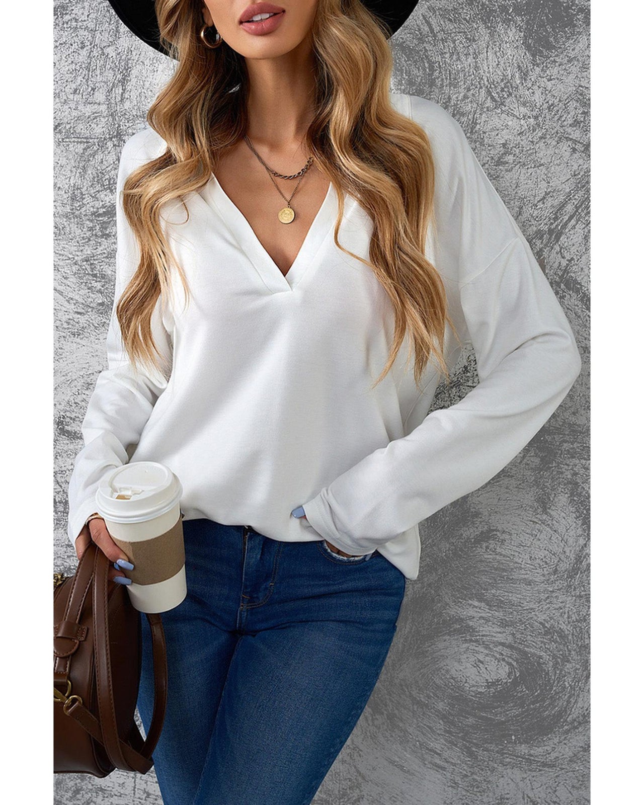 Azura Exchange V Neck Long Sleeve Top - L