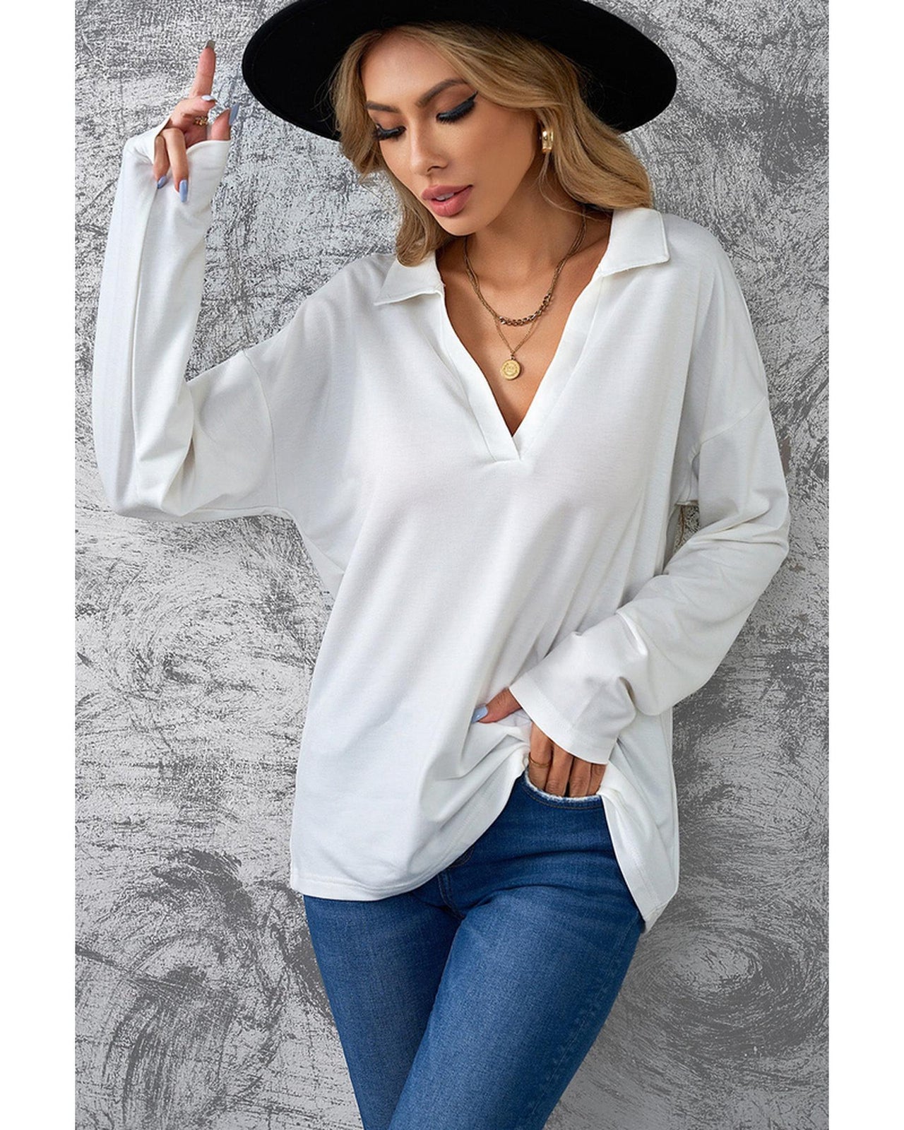 Azura Exchange V Neck Long Sleeve Top - L