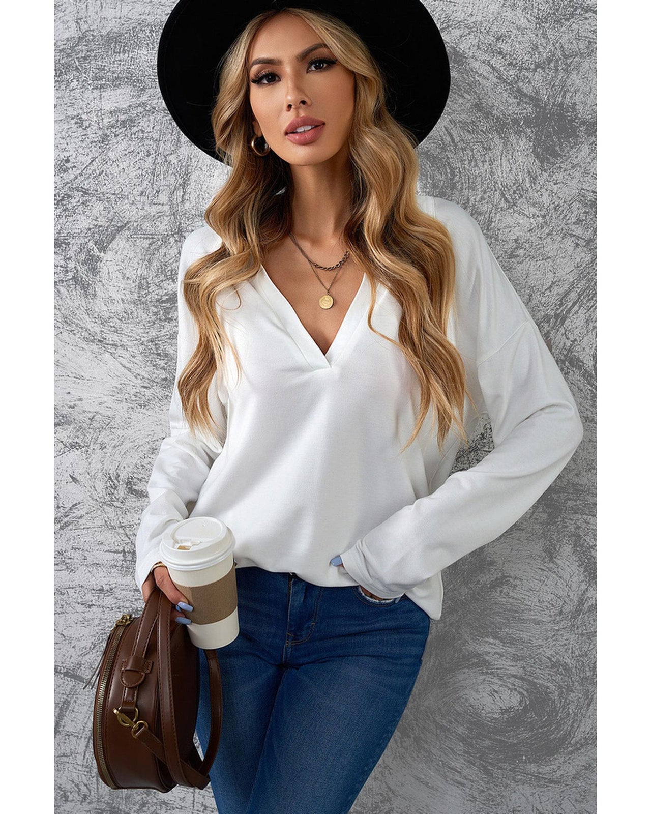 Azura Exchange V Neck Long Sleeve Top - L