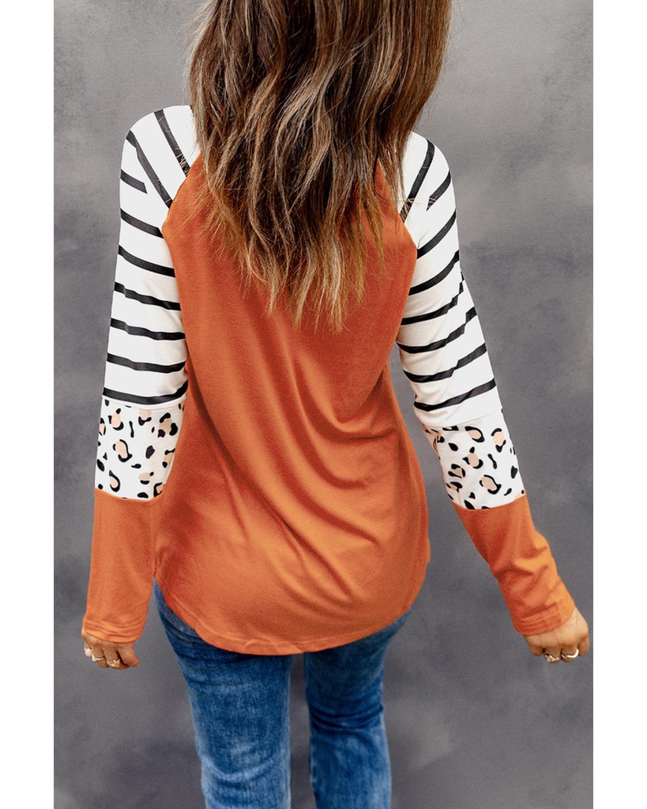 Azura Exchange Animal Print Long Sleeve Top with Striped Colorblock - 2XL