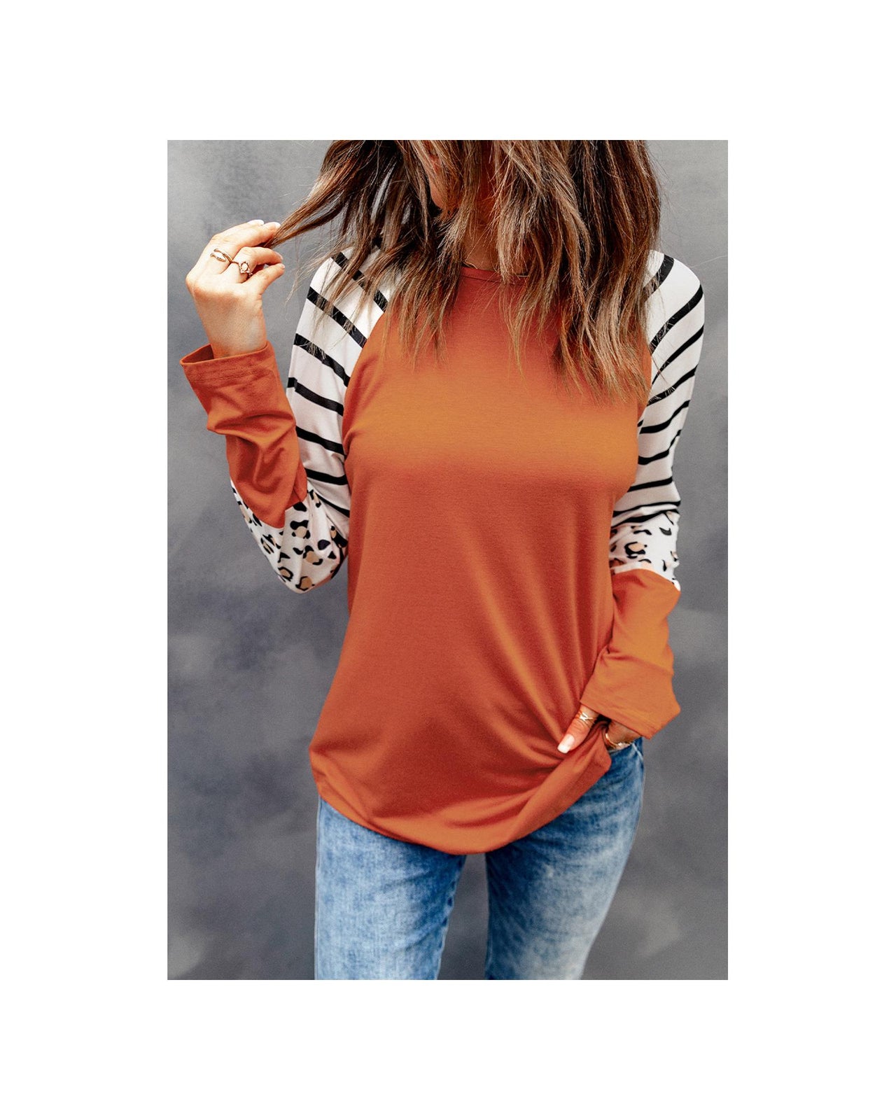 Azura Exchange Animal Print Long Sleeve Top with Striped Colorblock - 2XL