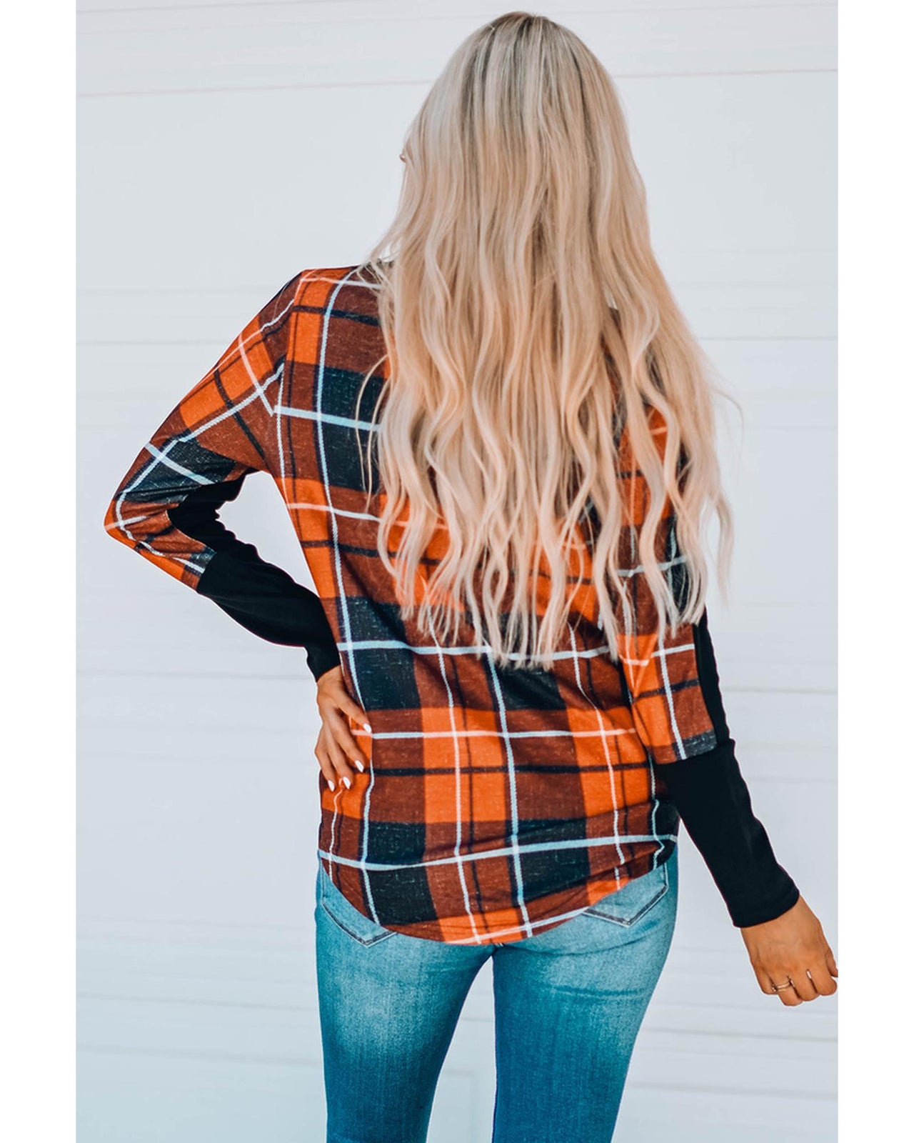 Azura Exchange Patchwork Plaid Long Sleeve Top - L