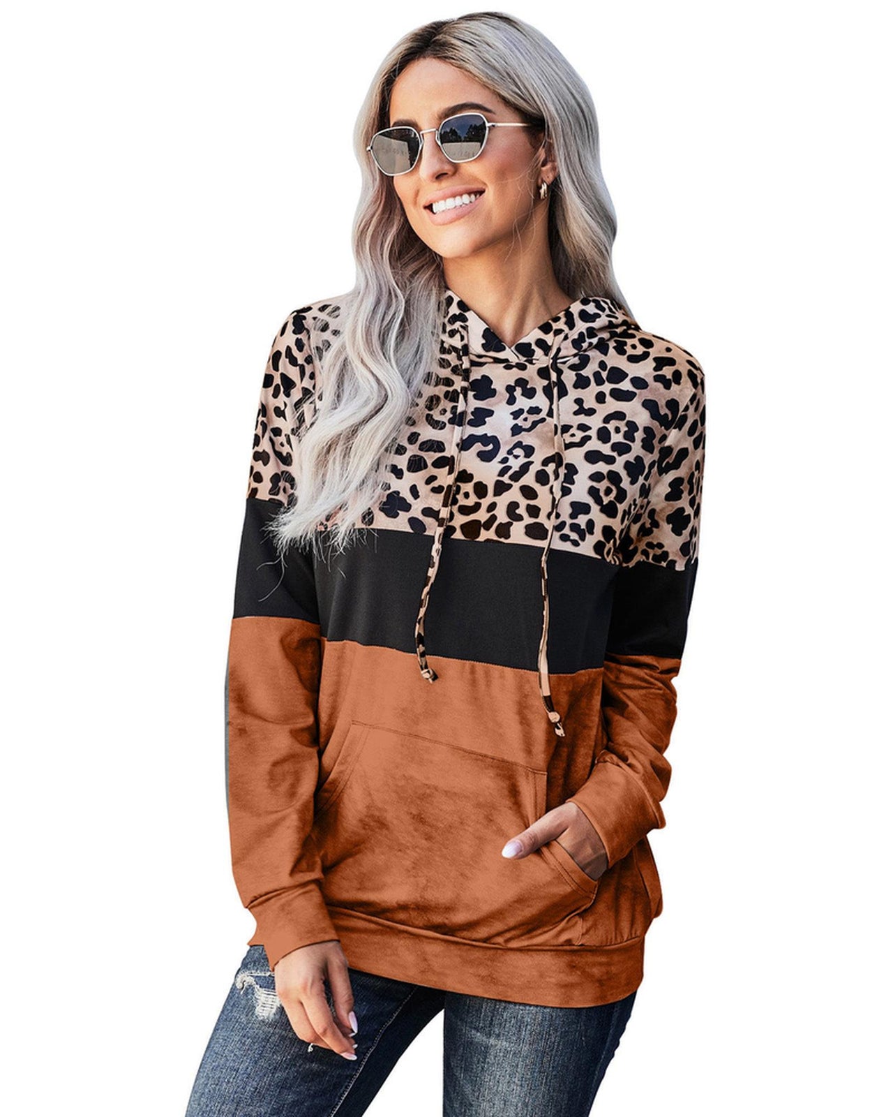 Azura Exchange Leopard Tie Dye Colorblock Hoodie - 2XL