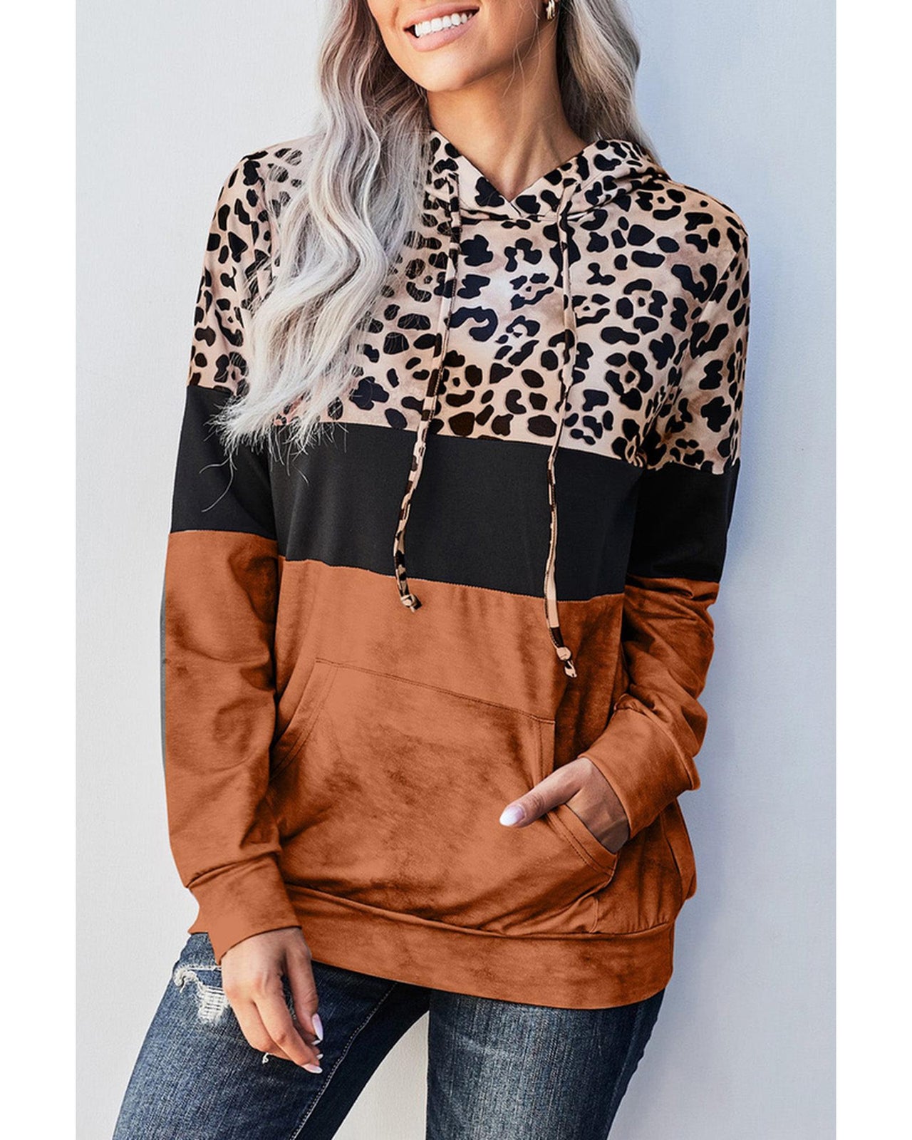 Azura Exchange Leopard Tie Dye Colorblock Hoodie - S