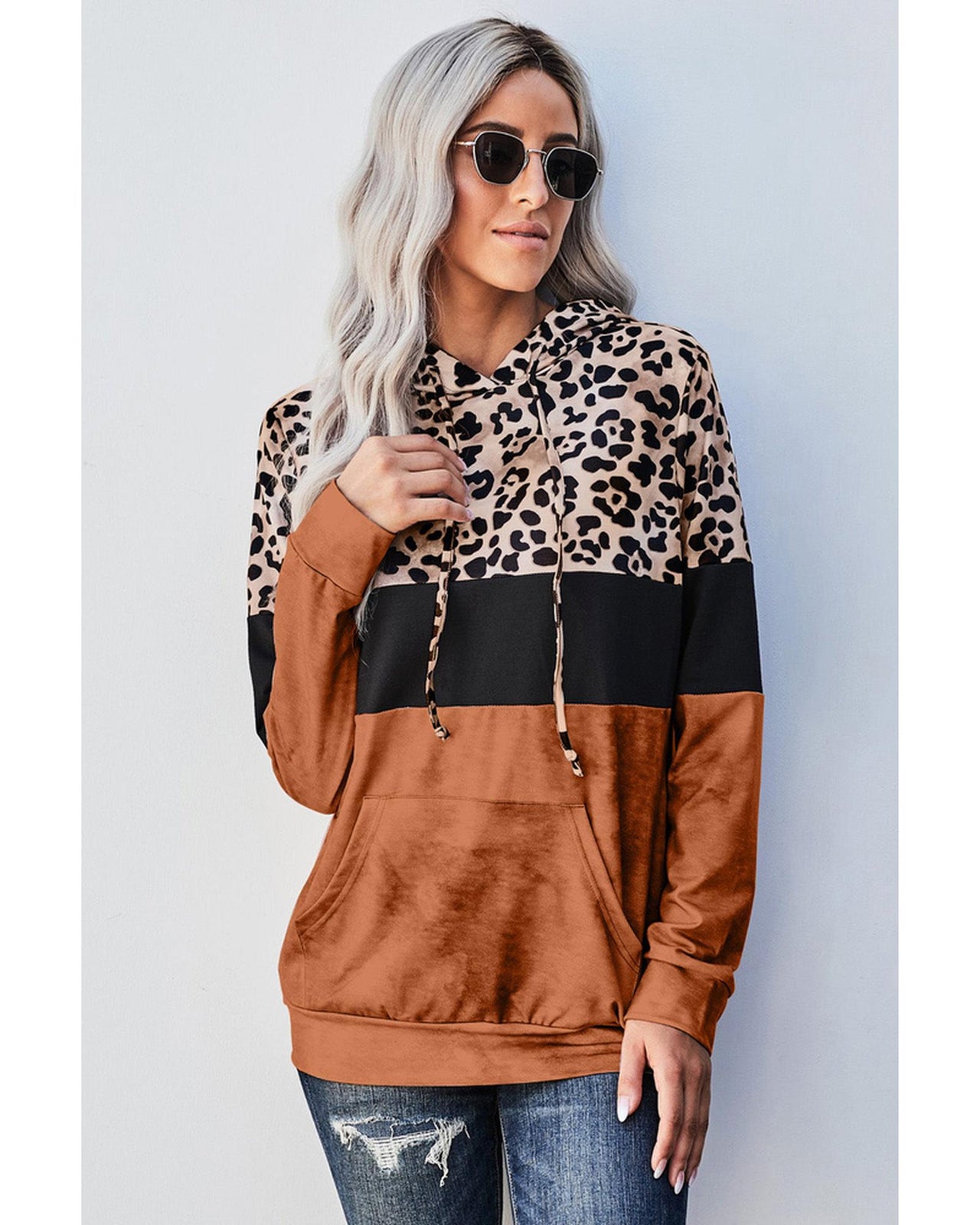 Azura Exchange Leopard Tie Dye Colorblock Hoodie - S