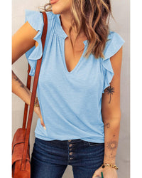 Thumbnail for Azura Exchange Solid V Neck Butterfly Sleeve Tee - L