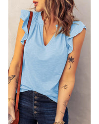 Thumbnail for Azura Exchange Solid V Neck Butterfly Sleeve Tee - L